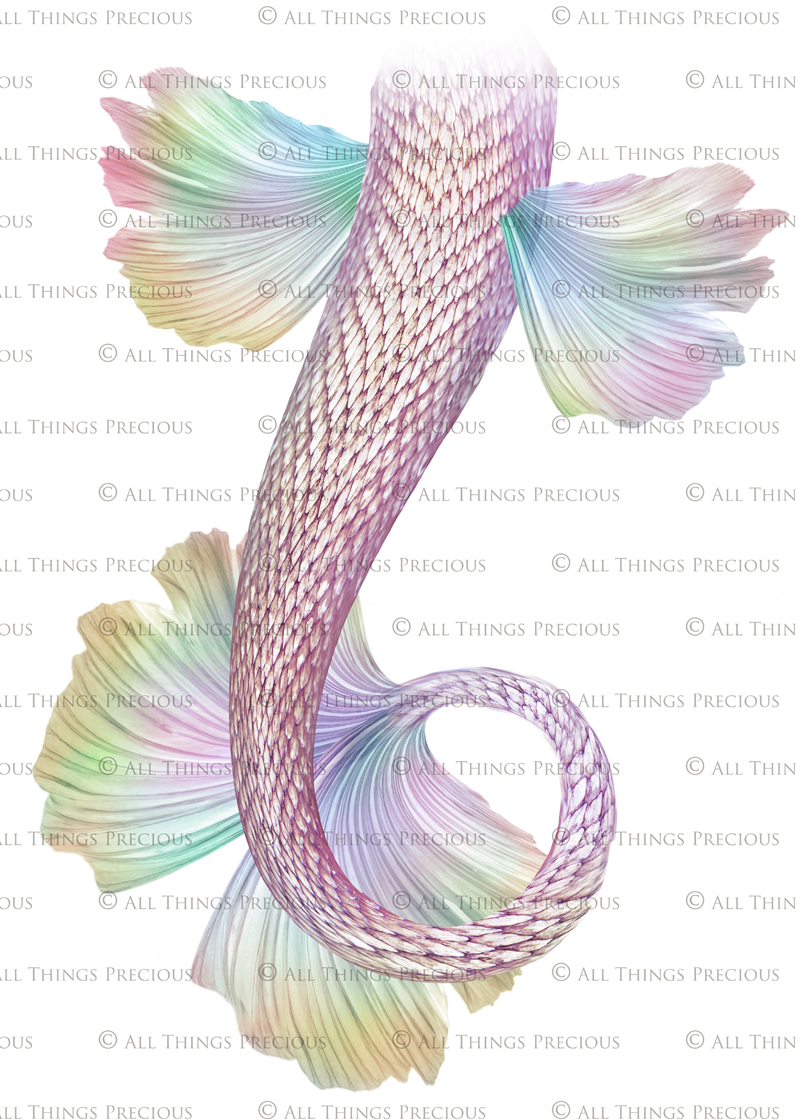 Mermaid Tail fin overlays in colourful tints. By ATP Textures